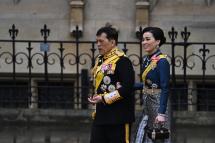 Thailand's King Maha Vajiralongkorn (L) and Thailand's Queen Suthida arrive at Westminster Abbey in central London on May 6, 2023, ahead of the coronations of Britain's King Charles III and Britain's Camilla, Queen Consort. Photo: AFP
