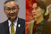 This combination of file pictures created on July 12, 2023 shows (L) Thailand's Foreign Minister Don Pramudwinai during a press conference at the 52nd Association of Southeast Asian Nations (ASEAN) Foreign Ministers' Meeting in Bangkok on August 1, 2019, and (R) Myanmar's opposition leader Aung San Suu Kyi at the National League for Democracy (NLD) party's Central Committee meeting in Yangon on June 20, 2015. Thailand. Photo: AFP