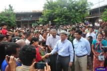 Myanmar President U Thein Sein visits at temporary refugee camp during meeting with the victims who fled from flooded area, Kalay township in Sagaing Region on August 2, 2015. Photo: President's Office
