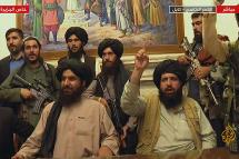 An image grab taken from Qatar-based Al-Jazeera television on August 16, 2021, shows Members of Taliban taking control of the presidential palace in Kabul after Afghanistan's president flew out of the country. Photo: AFP