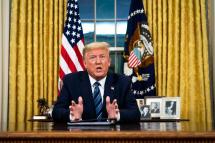 US President Donald J. Trump addresses the nation from the Oval Office about the widening coronavirus crisis, in Washington, DC, USA, 11 March 2020. Photo: EPA