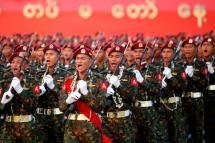 Myanmar soldiers march in formation during a military parade to mark Armed Forces Day in Naypyidaw, Myanmar, in March 2018. Photo: AFP