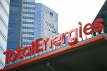 The new TotalEnergies logo is seen during its unveling ceremony, at a charging station in La Defense on the outskirts of Paris, France. Photo: AFP