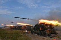 This picture taken on Oct 6, 2022 and released from North Korea's official Korean Central News Agency on Oct 10, 2022 shows the North Korean People's Army front-line long-range artillery division and air force squadron during a fire attack training exercise, at an undisclosed location.Photo: AFP