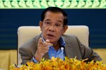 Cambodian Prime Minister Hun Sen gestures during a news conference at the Peace Palace in Phnom Penh. AFP File Photo