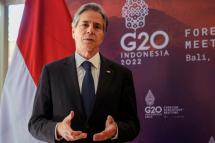 US State Secretary Antony Blinken talks to the media as he attends a bilateral meeting with Indonesian Foreign Minister Retno Marsudi on the sidelines of the G20 Foreign Ministers’ Meeting in Nusa Dua, on Indonesia resort island of Bali on July 8, 2022. Photo: DITA ALANGKARA / POOL / AFP