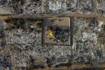  An aerial photo of burnt buildings from fires in Mingin Township, in Sagaing Division, where more than 105 buildings were destroyed by junta military troops, according to local media. Photo: AFP