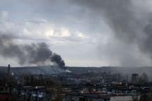 Dark smoke rise following an air strike in the western Ukrainian city of Lviv, on April 18, 2022. Photo: AFP