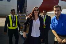 US actress and humanitarian Angelina Jolie, a special envoy for the United Nations High Commissioner for Refugees (UNHCR), arrives at the airport in Cox's Bazar in southern Bangladesh on February 4, 2019, ahead of a visit to nearby Rohingya refugee camps. Photo: AFP