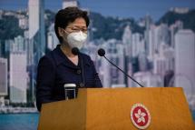 Hong Kong Chief Executive Carrie Lam speaks during a press conference at the Central Government Offices in Hong Kong, China, 17 May 2022. Photo: EPA