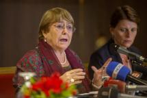 United Nations High Commissioner for Human Rights Michelle Bachelet addresses the media in Dhaka, Bangladesh, 17 August 2022. Photo: EPA