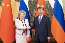 Chinese President Xi Jinping (R) meets with visiting Russian Federation Council Speaker Valentina Matviyenko at the Great Hall of the People in Beijing, China, 10 July 2023. Photo: EPA