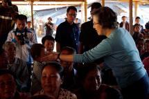 Yanghee Lee (R), the United Nations (UN) Special Rapporteur on the situation of human rights in Myanmar, visits the Mai Nar KBC camp in Myitkyina, Kachin State, Myanmar, 10 January 2017. Photo: Myitkyina News Journal/EPA
